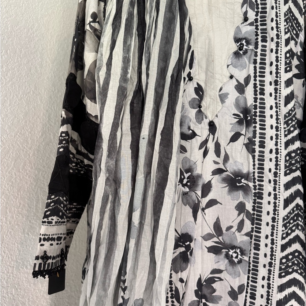 White and Black  Floral Striped 3 piece suit for Women